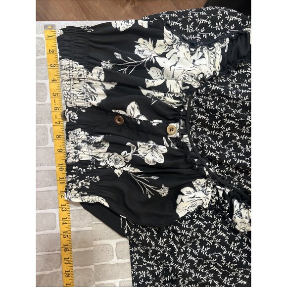 Lapis tiered Y2K maxi Dress S Black White Floral Cottagecore Boho Empire Waist - Picture 14 of 15
